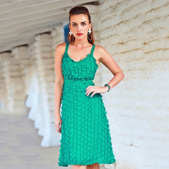 Eva Franco Anthropologie Textured Green Mini Dress - Picture 3 of 4